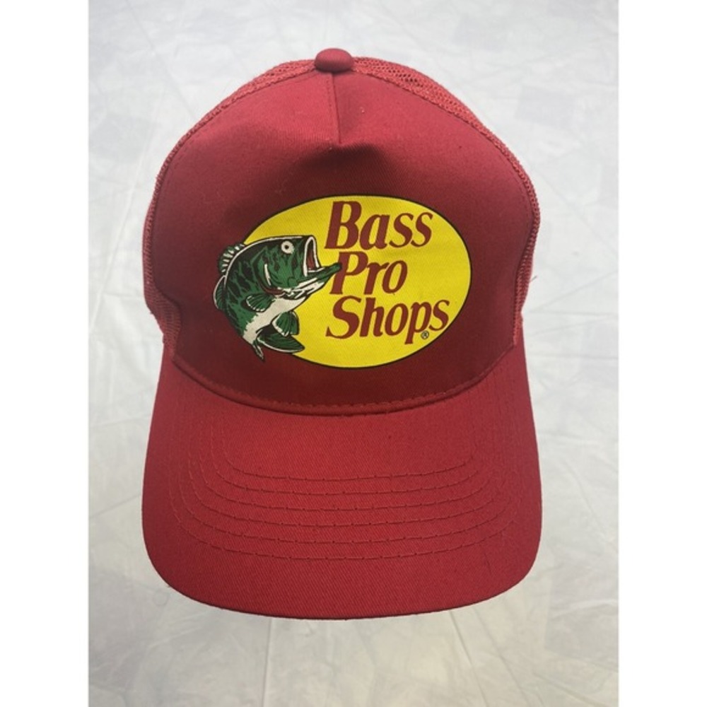 Bass Pro‎ Shops Fish Logo Red Mesh Back Snapback Hat Cap Adjustable